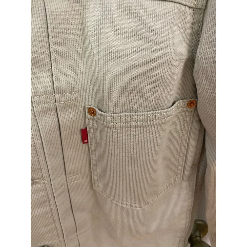 Levis Trucker Jacket Mens XS Beige Bedford Cord Type 1 Cinch Back Pleated Sand - Picture 5 of 11